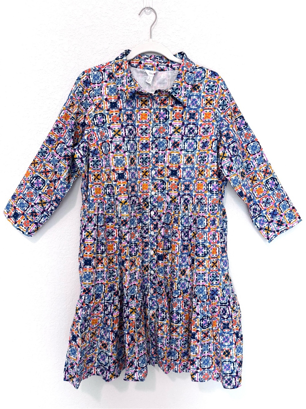 NWT intro. Multicolor Mosaic Print Button-Front Cotton Dress Women’s Large